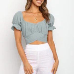 Petal & Pup Green Puff Sleeve Crop Top